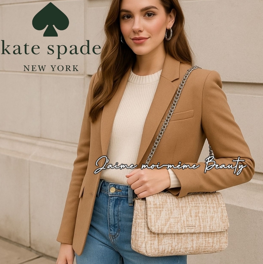Kate Spade Quilted Tweed Flap Bag in Blush/Cream - Picture 3 of 14